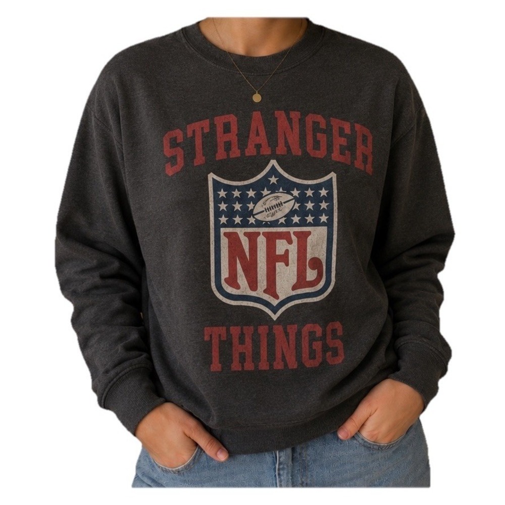 NFL Stranger Things Gray Crewneck Sweatshirt Football Officially Licensed Size L